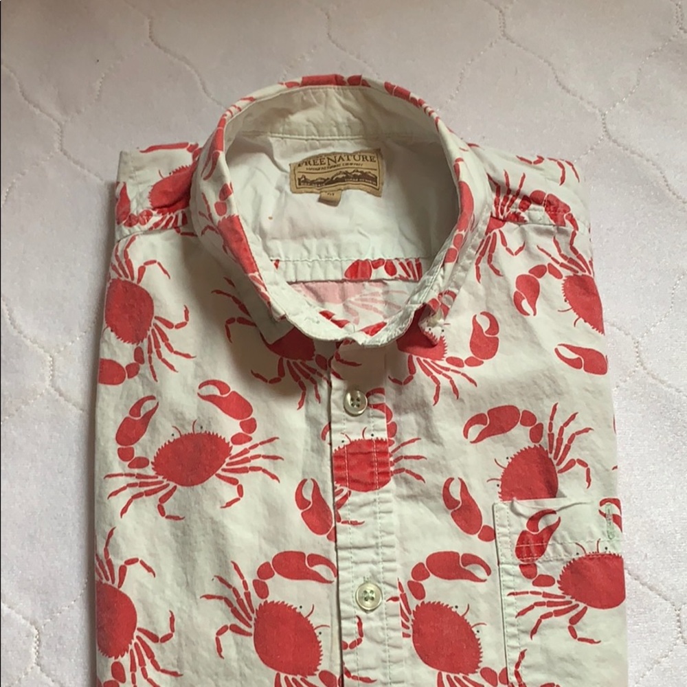 Crab print short sleeve button down shirt